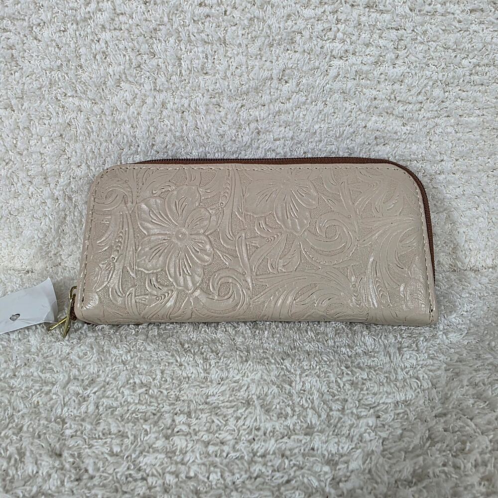 Mexican Handmade Light Nude Floral Embossed Leather Wallet